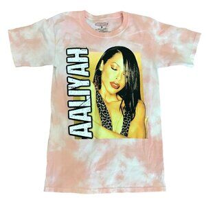 Aaliyah Women's Pink Tie-Dye Graphic Band Short-Sleeve T-Shirt. Size M. 90's Y2K
